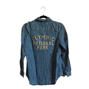 Eddie Bauer XS button down blue blouse Olympic gorpcore denim